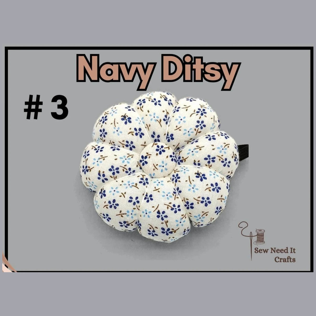 Pumpkin-shaped wrist pin cushion #3 Navy Ditsy print with elastic wristband
