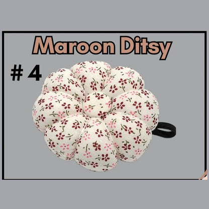 Pumpkin-shaped wrist pin cushion #4 Maroon Ditsy print with elastic wristband