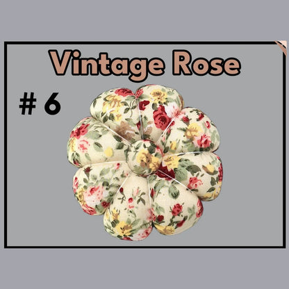 Pumpkin-shaped wrist pin cushion #6 Vintage Rose print with elastic wristband