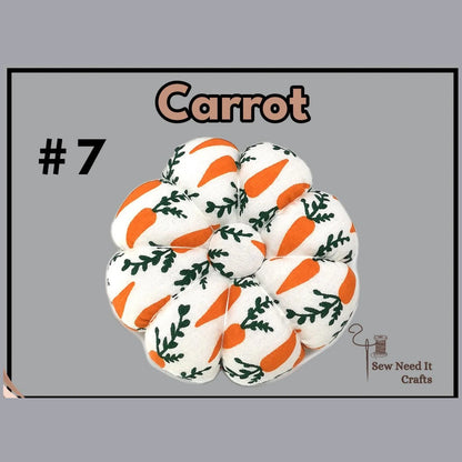 Pumpkin-shaped wrist pin cushion #7 Carrot print with elastic wristband