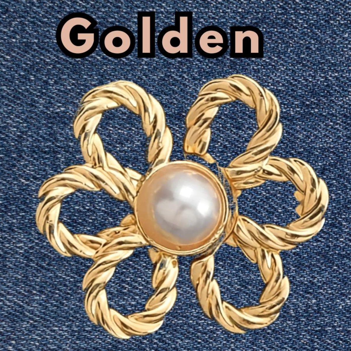 Golden pearl flower no-sew waist adjuster clip, 1 set
