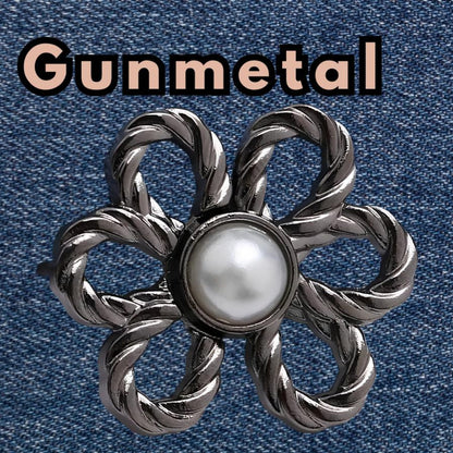 Gunmetal pearl flower no-sew waist adjuster clip, 1 set