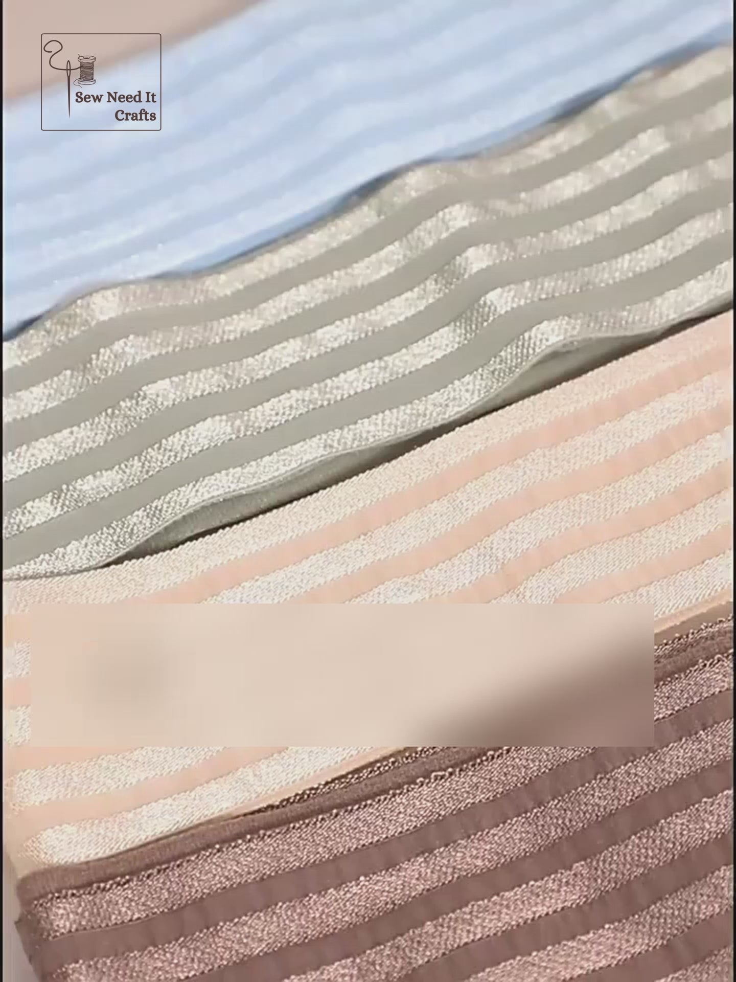 Video showing the 2 inch striped elastic band being stretched, shown in several colors, measured with a digital caliper at about 1 mm thick, soaked and wrung out in clear water with no color bleeding, and used as a decorative side panel on trousers