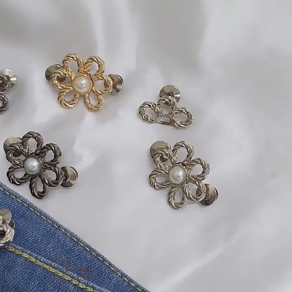 No Sew Waist Adjusters for Pants, Jeans Waist Tightener Pearl Flower Design