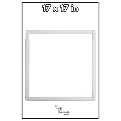 17 x 17 inch square snap embroidery frame in white plastic, frame only, no punch needle