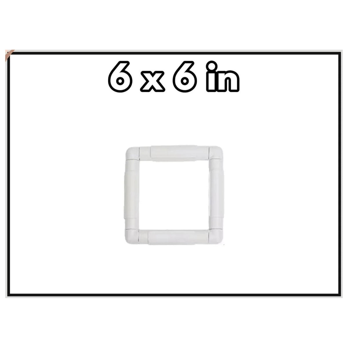 6 x 6 inch square snap embroidery frame in white plastic, frame only, no punch needle
