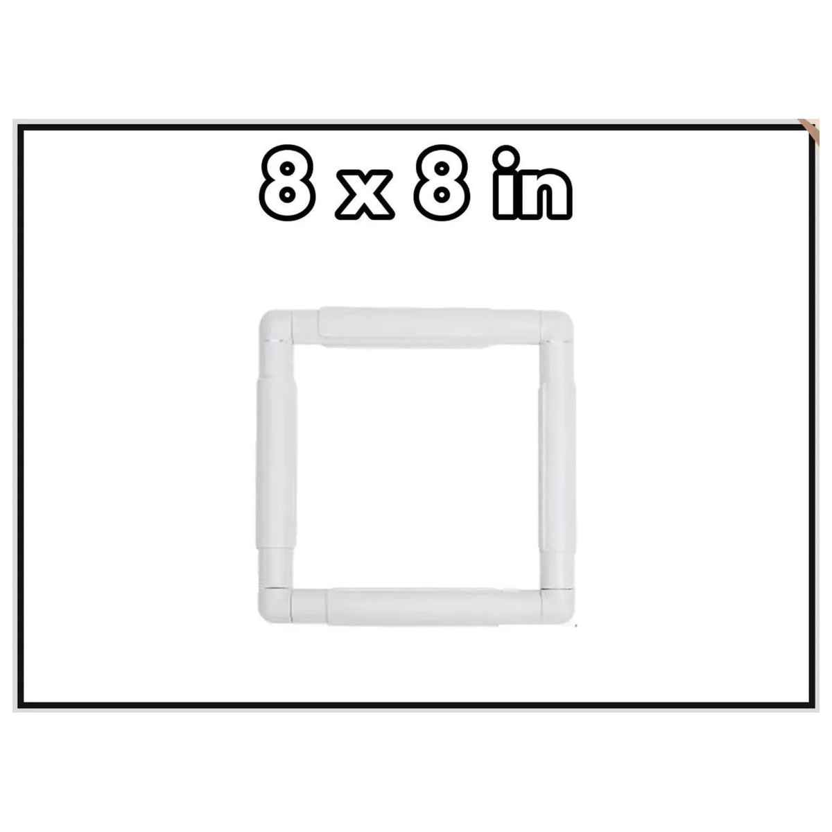 8 x 8 inch square snap embroidery frame in white plastic, frame only, no punch needle