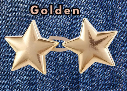 Golden star shape waist adjuster, one set, clipped to a denim waistband