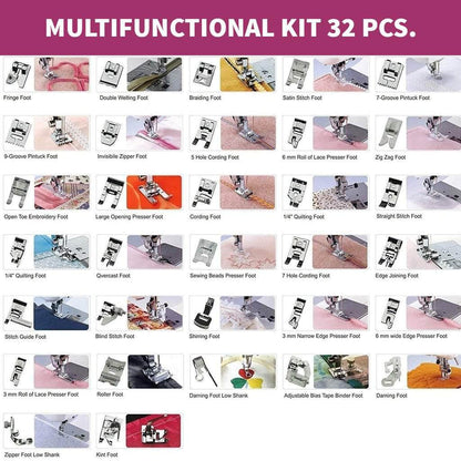 Nähmaschinen -Presser -Fuß -Kit - 32 Stcs mit Bedienungsanleitung und Bonusadaptern